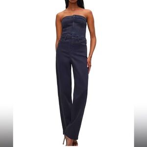 Good American Tube Black Denim Zip up Jumpsuit XXS / XS